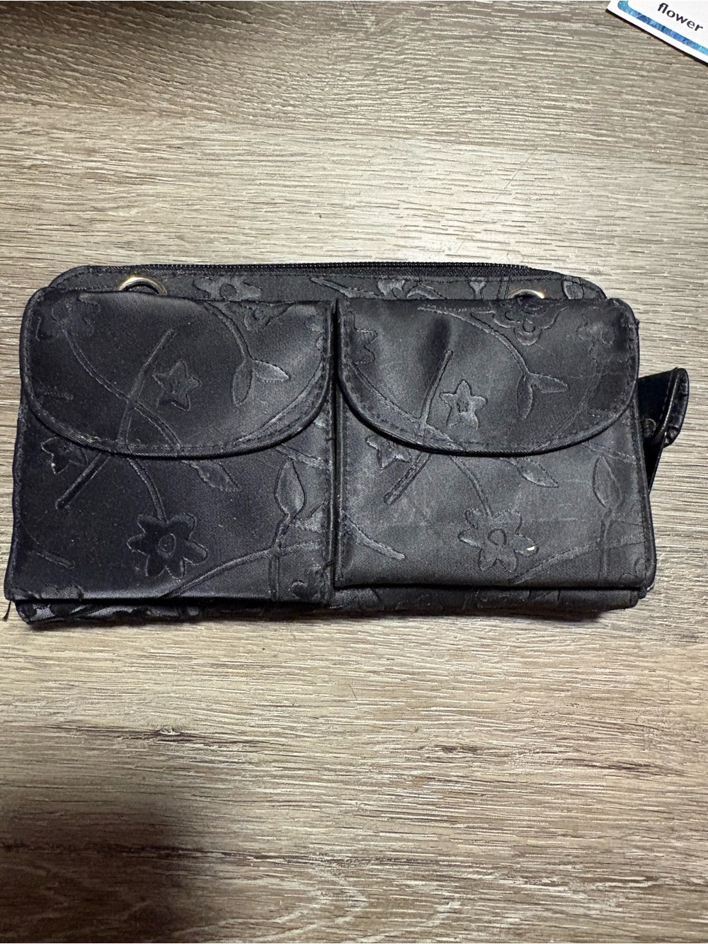Black Floral Embossed Women's Wristlet Wallet
